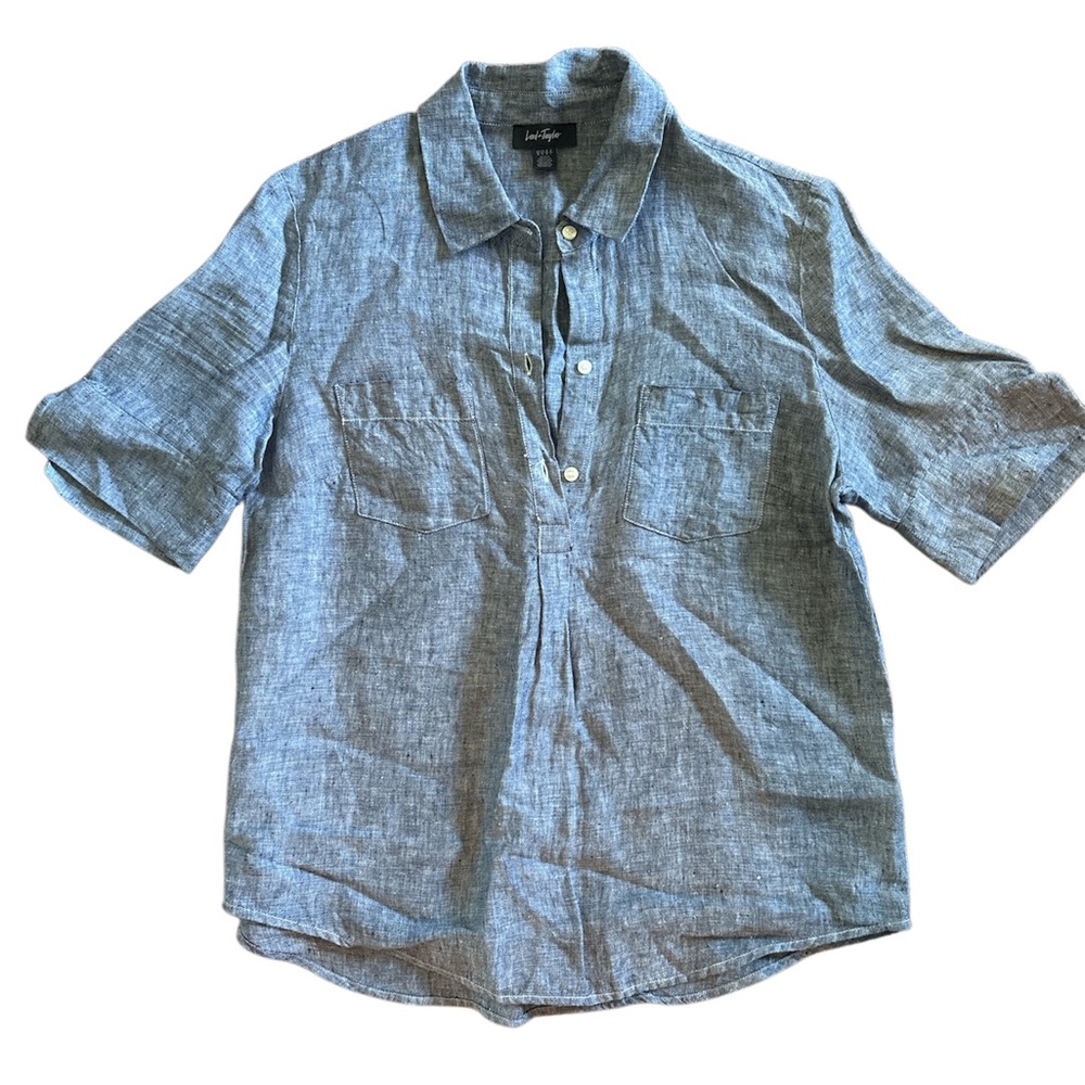 Lord & Taylor Gray Linen Blouse